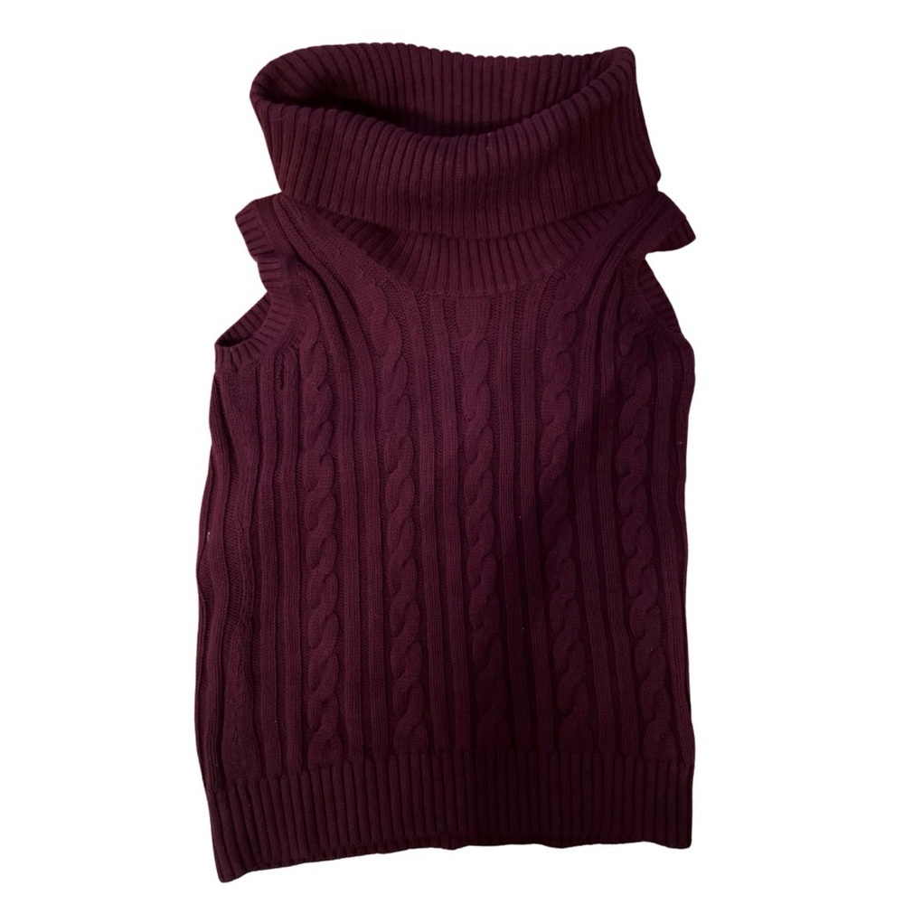 Banana Republic Burgundy Cable Knit Sleeveless Turtleneck Sweater